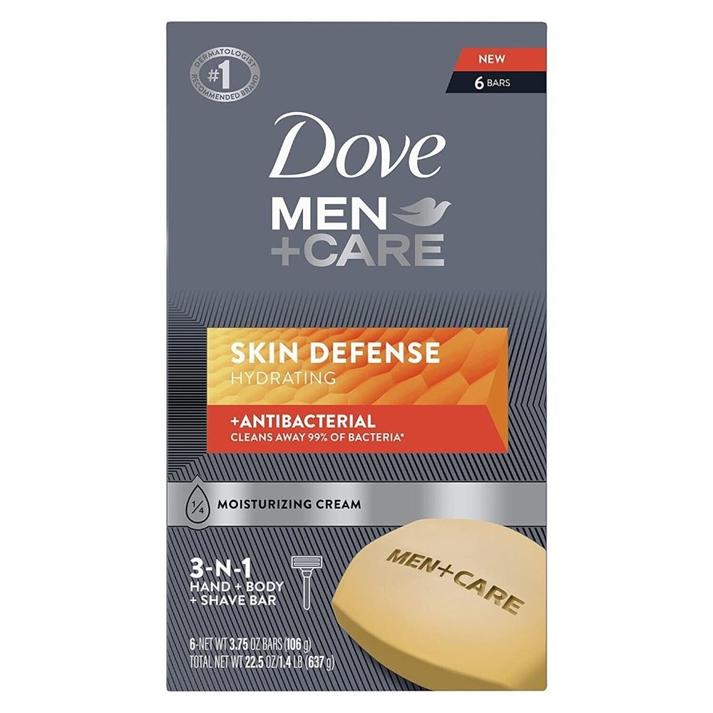 Dove Men+Care Soap Bar 3 in 1 3.75oz Skin Defense Body and Face Bar 6 Count Bar